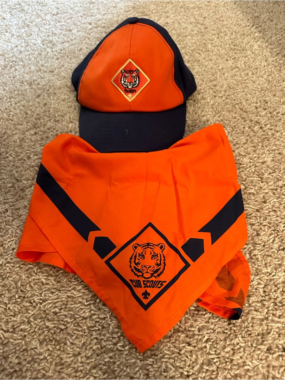 Tiger Cub Scouts Uniform: Orange and Navy Kids Hat and Neckerchief Set